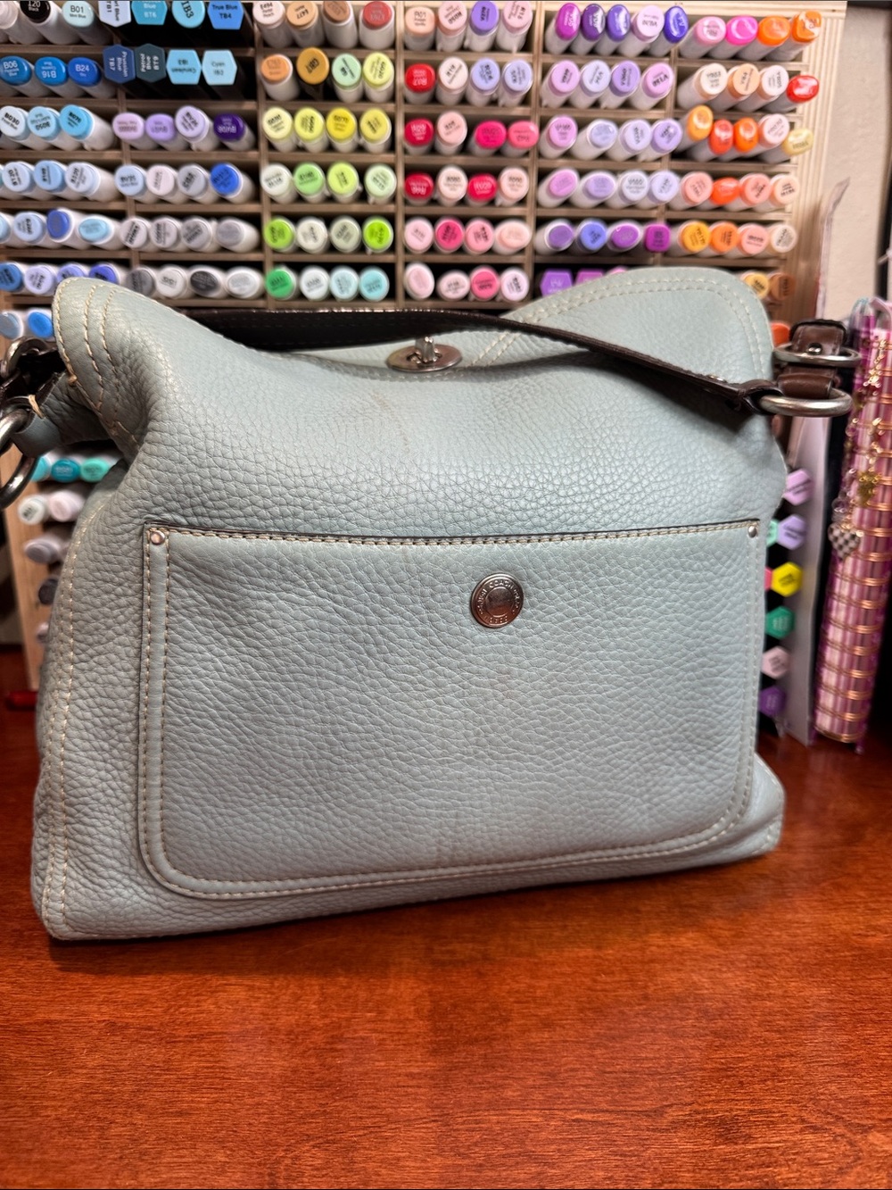 Light Blue Leather Shoulder Bag